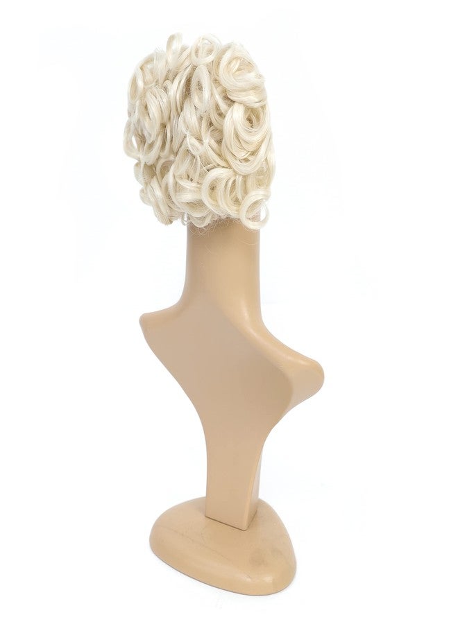 SWACC Short Messy Curly Dish Hair Bun Extension Easy Stretch hair Combs Clip in Ponytail Extension Scrunchie Chignon Tray Ponytail Hairpieces (Platinum Blonde-60#) - Image 4